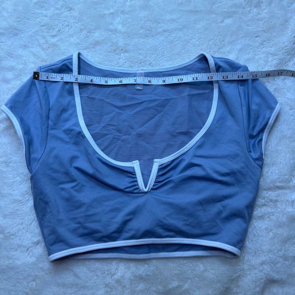 NWT FP Movement Pipe Dream Baby Tee Dusted Cerulean/White Contrast – Women’s M - Picture 7 of 9